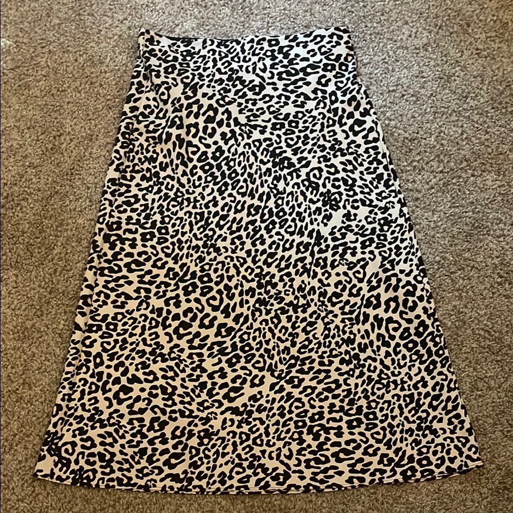 LOFT Black and White Animal Print A-Line Skirt